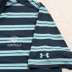 TOPGOLF Under Armour Golf Polo‎ Mens M Loose Blue Stripe Heat Gear Performance